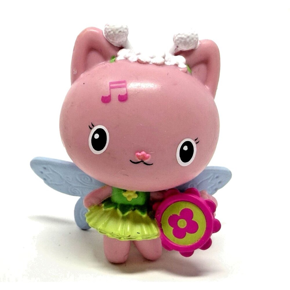 Gabby's Dollhouse 1.5in Pink Kitty Fairy Cat PVC Toy Figure Flower Tambourine